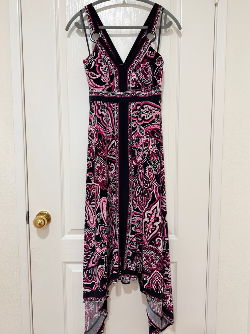 INC International Concepts Dress Petite Large Black Pink Paisley Handkerchief